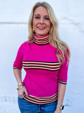 Load image into Gallery viewer, Esqualo: Scallop &amp; Stripe Edge Turtleneck Sweater in Fushia
