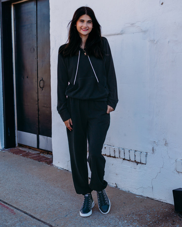 Karen Kane: Rhinestone Drawstring Hoodie in Black (4L50900)