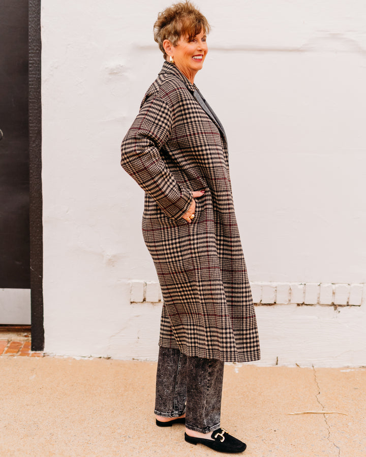 Joseph Ribkoff: Wool Blend Plaid Double-Faced Coat in Camel (253946)