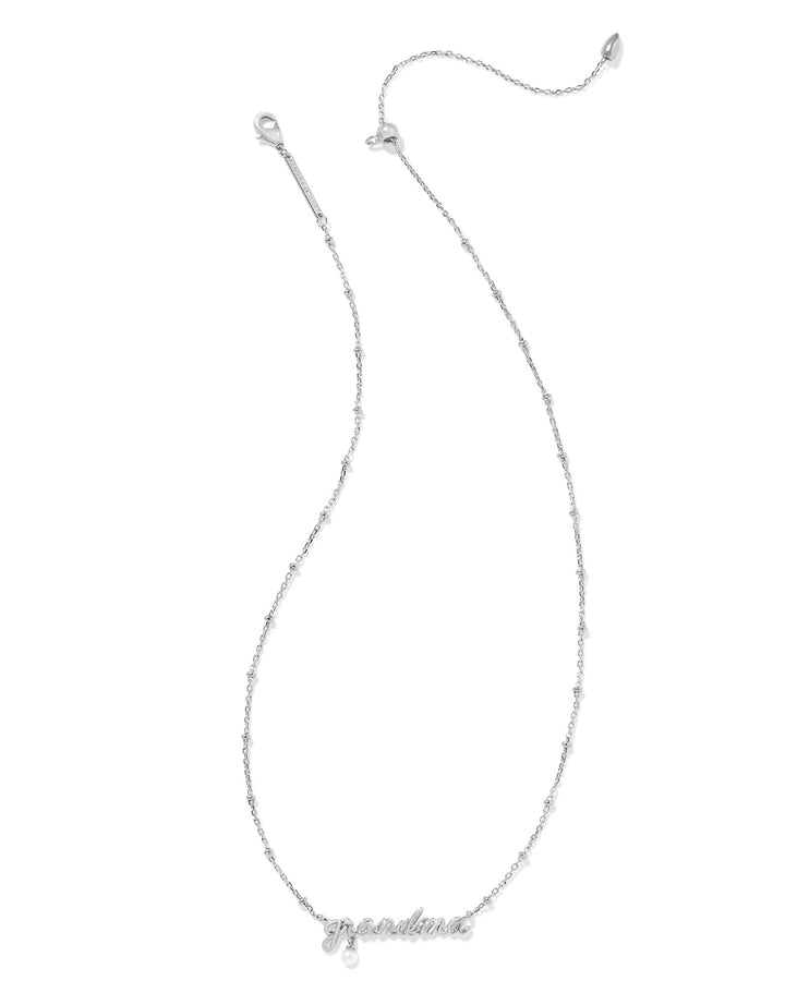 Kendra Scott: Grandma Script Necklace in Silver White Pearl