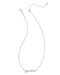 Kendra Scott: Grandma Script Necklace in Silver White Pearl
