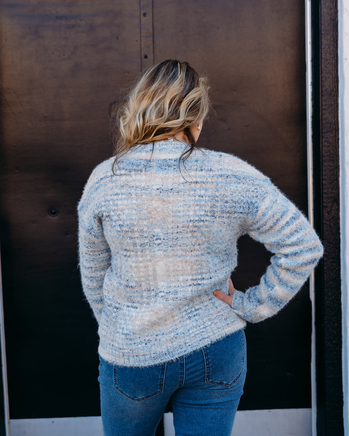 Charlie B: Notched Neck Sweater in Denim