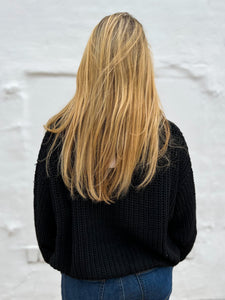Glam: Open Cable Knit Sweater in Black