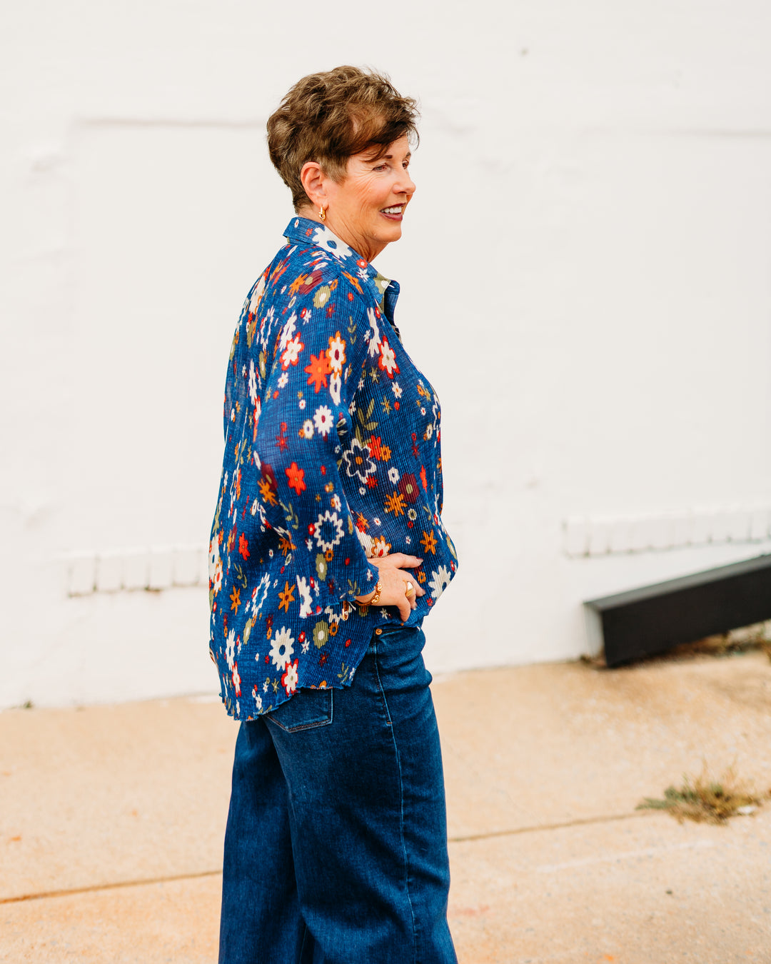 Multiples: (Bohemian Rhapsody) 3/4 Sleeve Button Front Pleated Shirt (M35502BM)