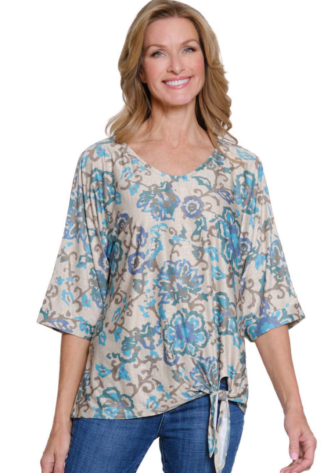 Multiples:  Cuffed Elbow Sleeve Tie Waist Top (M35109TM)