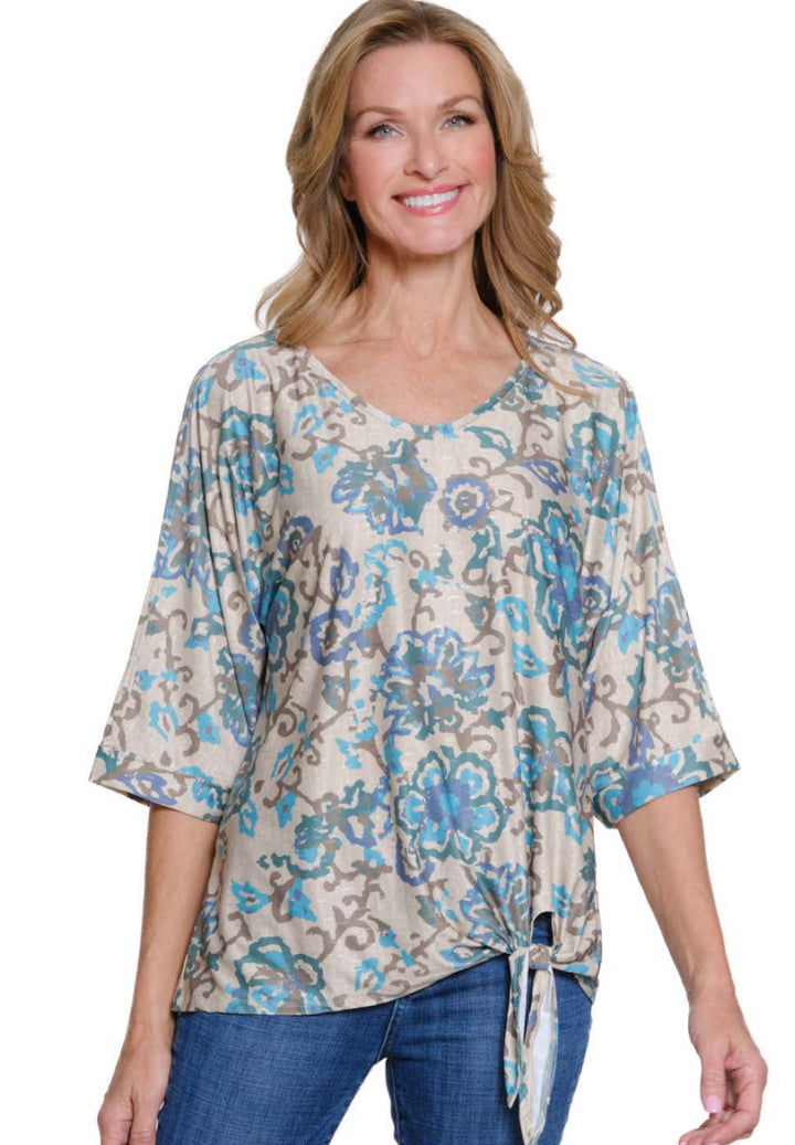 Multiples:  Cuffed Elbow Sleeve Tie Waist Top (M35109TM)