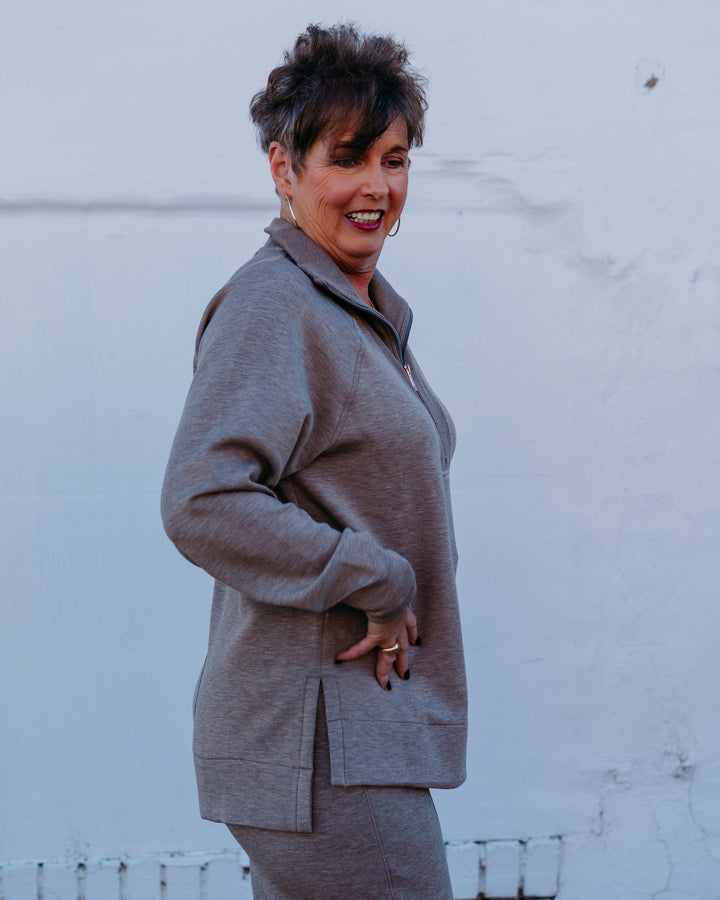 Spanx: Airessentials Brushed Half Zip Tunic in Birch Heather