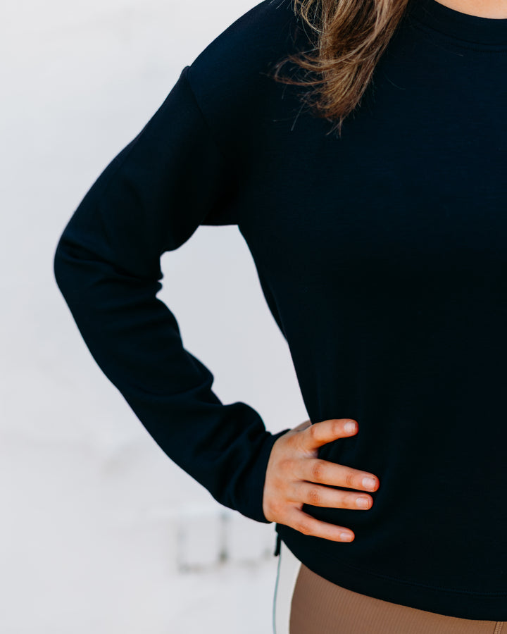 Spanx: Airessentials LS Side Slit Top in Very Black