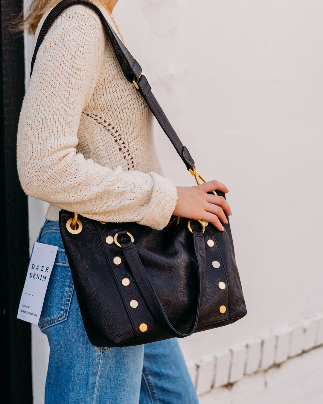 Hammitt: Daniel Med in Black/Brushed Gold Red Zip - The Vogue Boutique