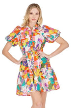 Load image into Gallery viewer, Jade: Tropical Floral Puff Sleeve Button Tiered Dress 66A9622-2
