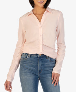 Kut: Mercedes Long Sleeve Button Down in Soft Pink