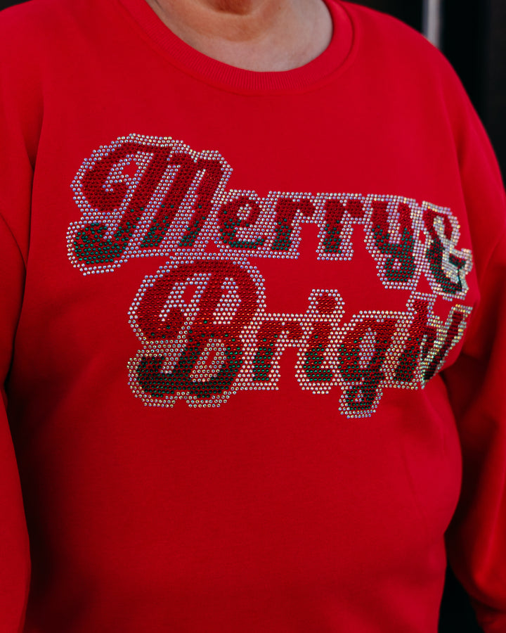 Queen of Sparkles: Merry And Bright Sweatshirt in Red Rhinestones