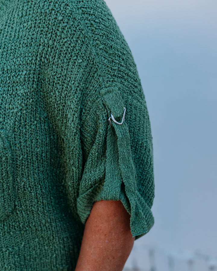 Tru Luxe: Roll Sleeve Crew Neck Sweater in Herb