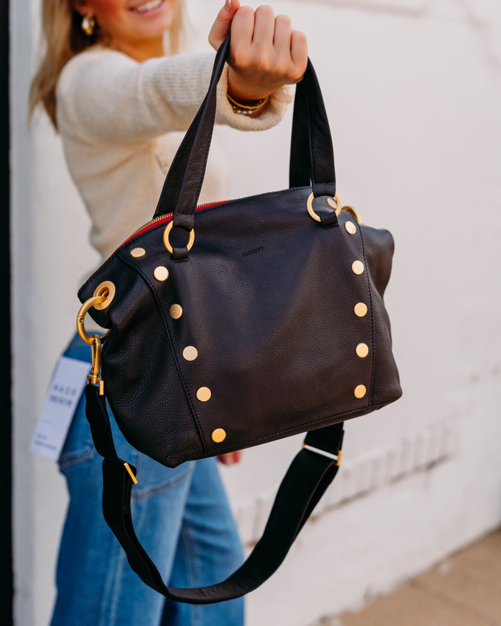 Hammitt: Daniel Med in Black/Brushed Gold Red Zip - The Vogue Boutique