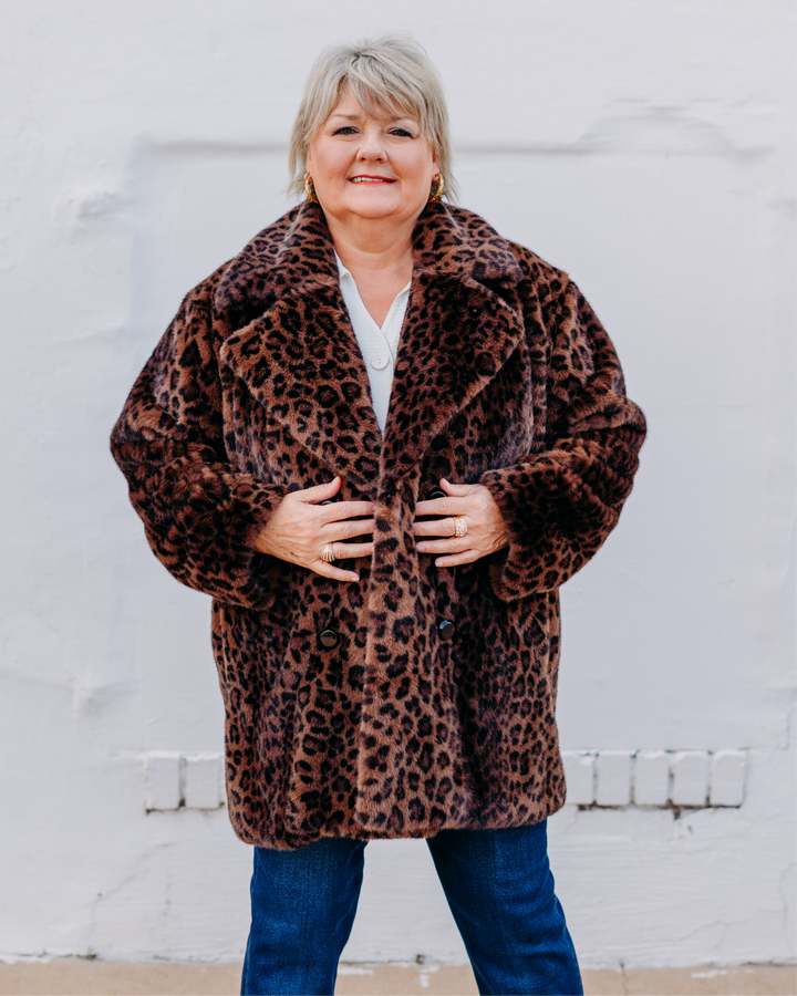 Joseph Ribkoff: Faux Fur Leopard Print Double-Breasted Coat (253937)