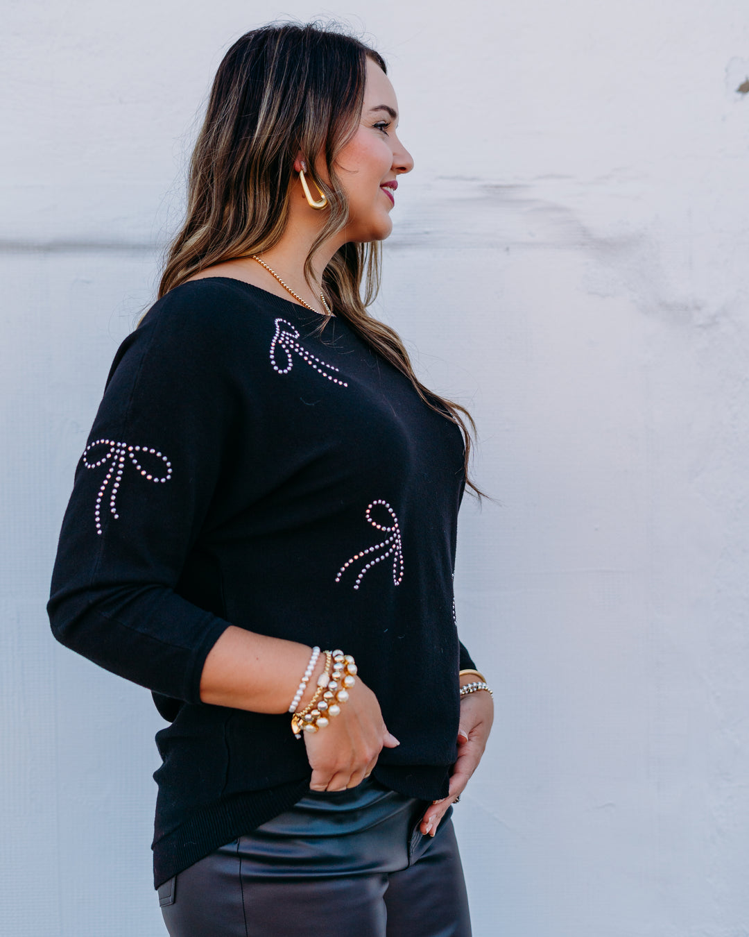 Joseph Ribkoff: Sweater Knit Pullover with Iron-On Bow Detail in Black (254950)
