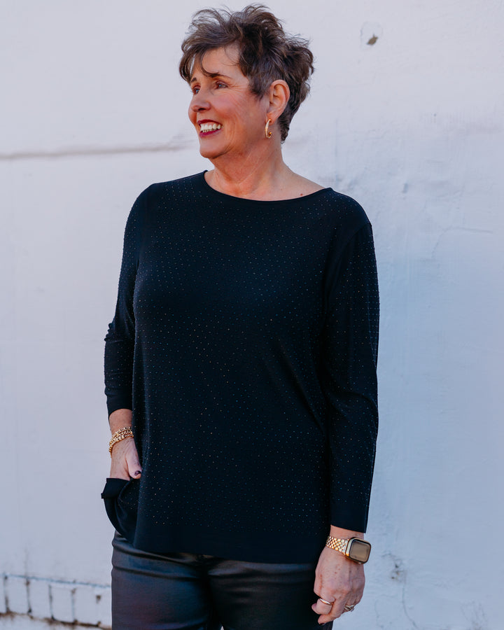 Multiples: (Merry & Bright) Black Heatseal Knit Top M45602TM