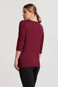 Tribal: Boat Neck 3/4 Sleeve Top in Redwine