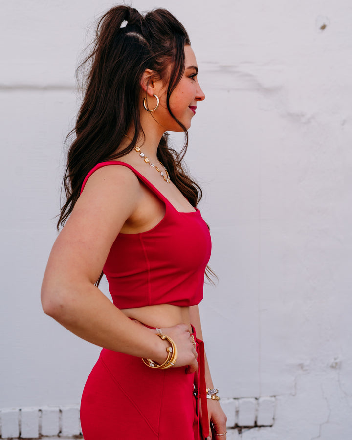 Spanx: Get Moving Cropped Square Neck Shelf Tank in Fuchsia (51121R) - The Vogue Boutique