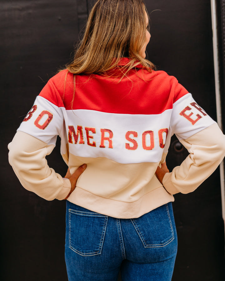 Queen Of Sparkles: Licensed Oklahoma Quarter Zip Colorblock Sweatshirt
