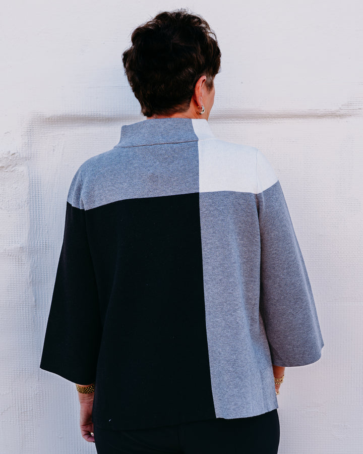 Joseph Ribkoff: Jacquard Sweater Colour Block Pullover in Black/Grey/Vanilla (253907)