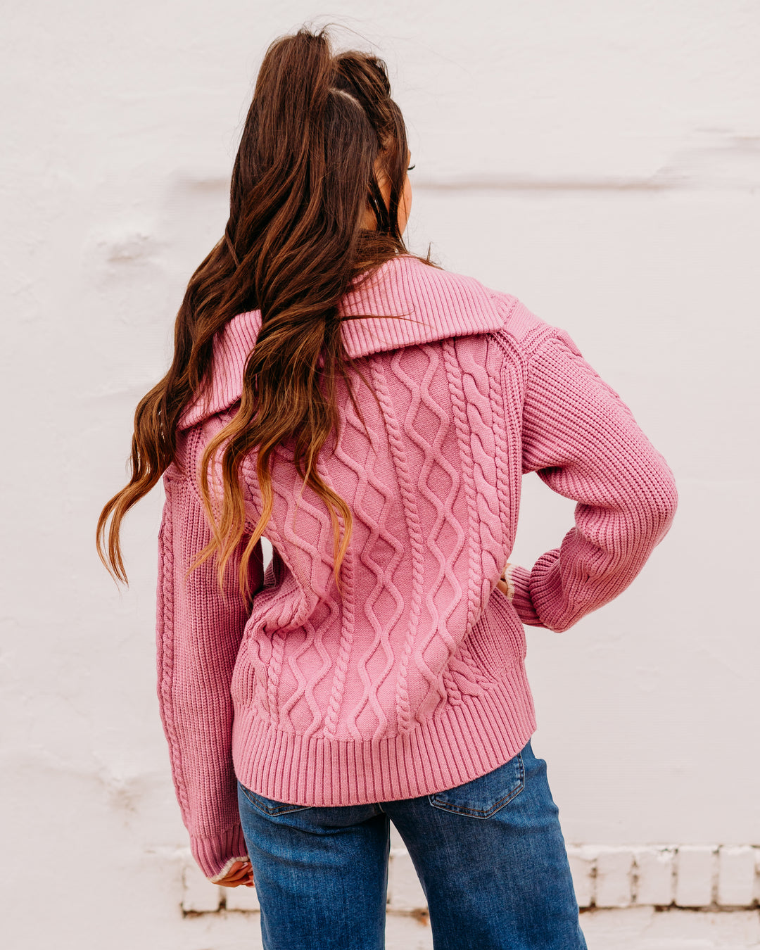 Varley: Didi Relaxed Cable Half Zip in Mauve Orchid