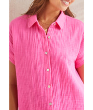 Load image into Gallery viewer, Tribal: Short Sleeve Shirt with Raw Edge Hem in Hi Pink 5345O-4555
