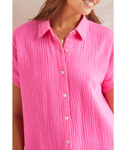 Tribal: Short Sleeve Shirt with Raw Edge Hem in Hi Pink 5345O-4555