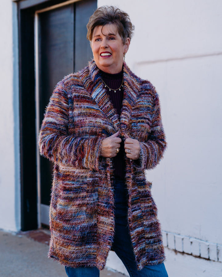 Liverpool: Long Sleeve Open Front cardigan in Mit father knit