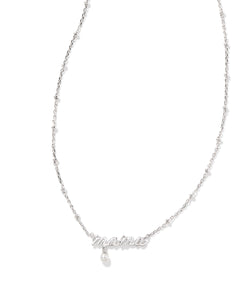 Kendra Scott: Mama Script Necklace in Silver White Pearl