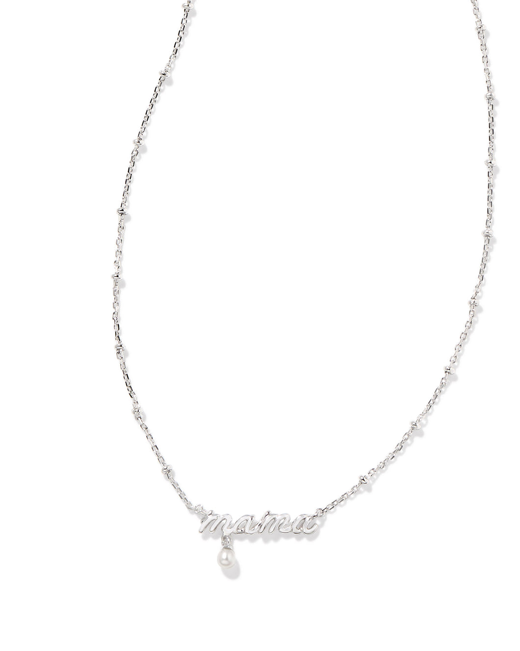 Kendra Scott: Mama Script Necklace in Silver White Pearl