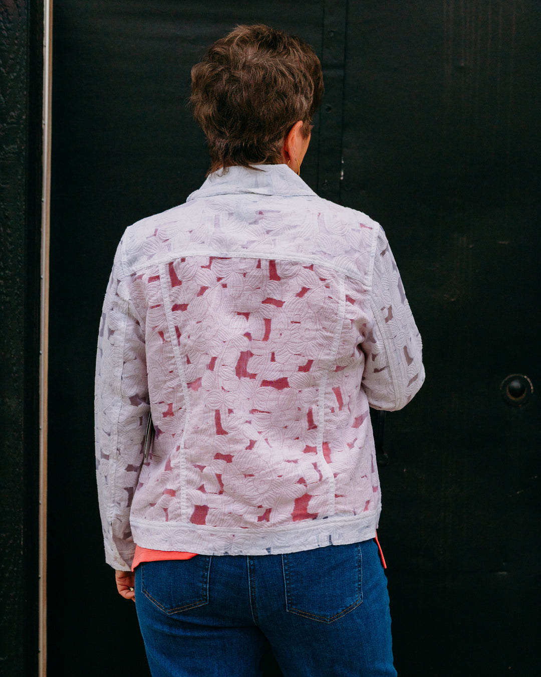 Multiples: Cuffed Long sleeve 4 Pocket Button Front Jean Style Jacket in White