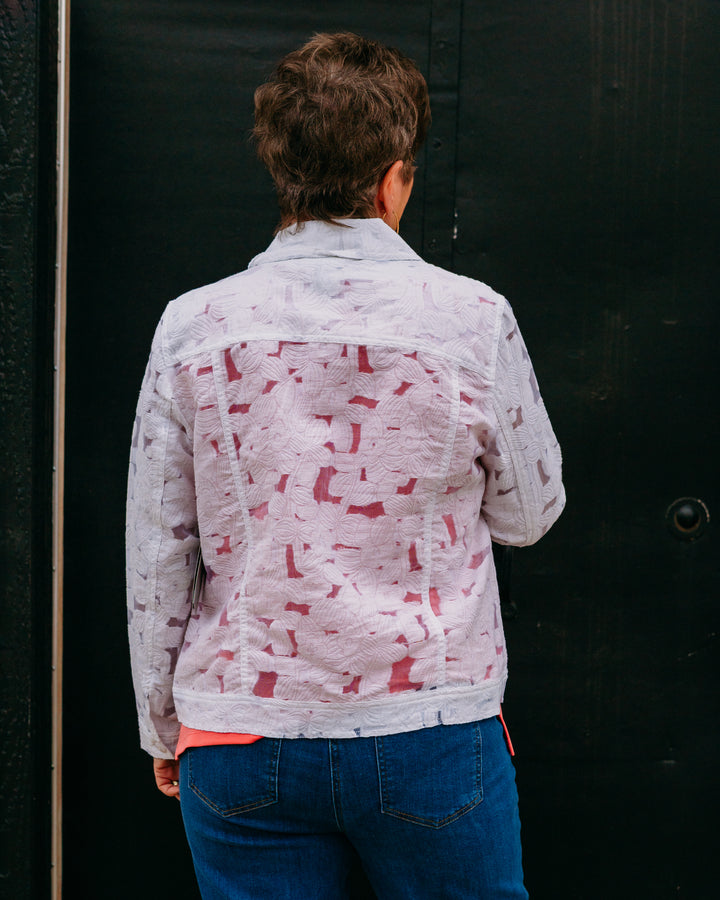 Multiples: Cuffed Long sleeve 4 Pocket Button Front Jean Style Jacket in White