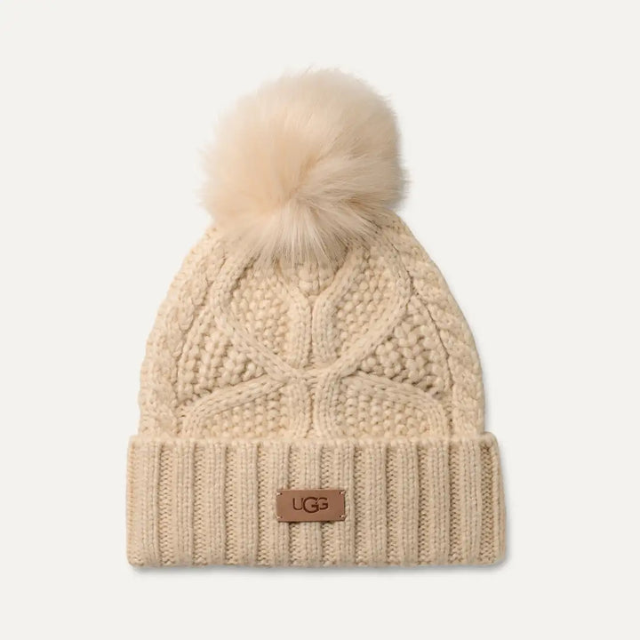 Ugg: W Cable Beanie with Pom in Cream