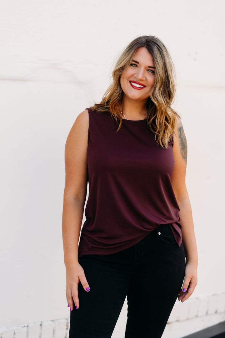 Multiples: Scoop Neck Solid Knit Tank Top M44102TM - 628 Auburn