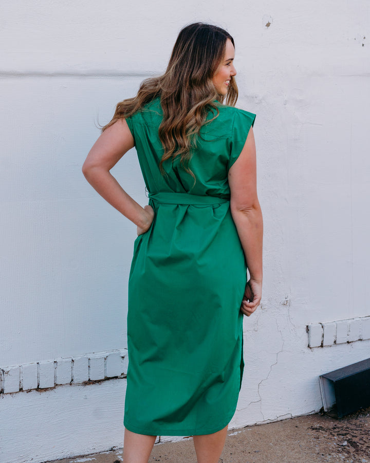 Jade: Round Hem Midi Dress in Green (76A8056) - The Vogue Boutique