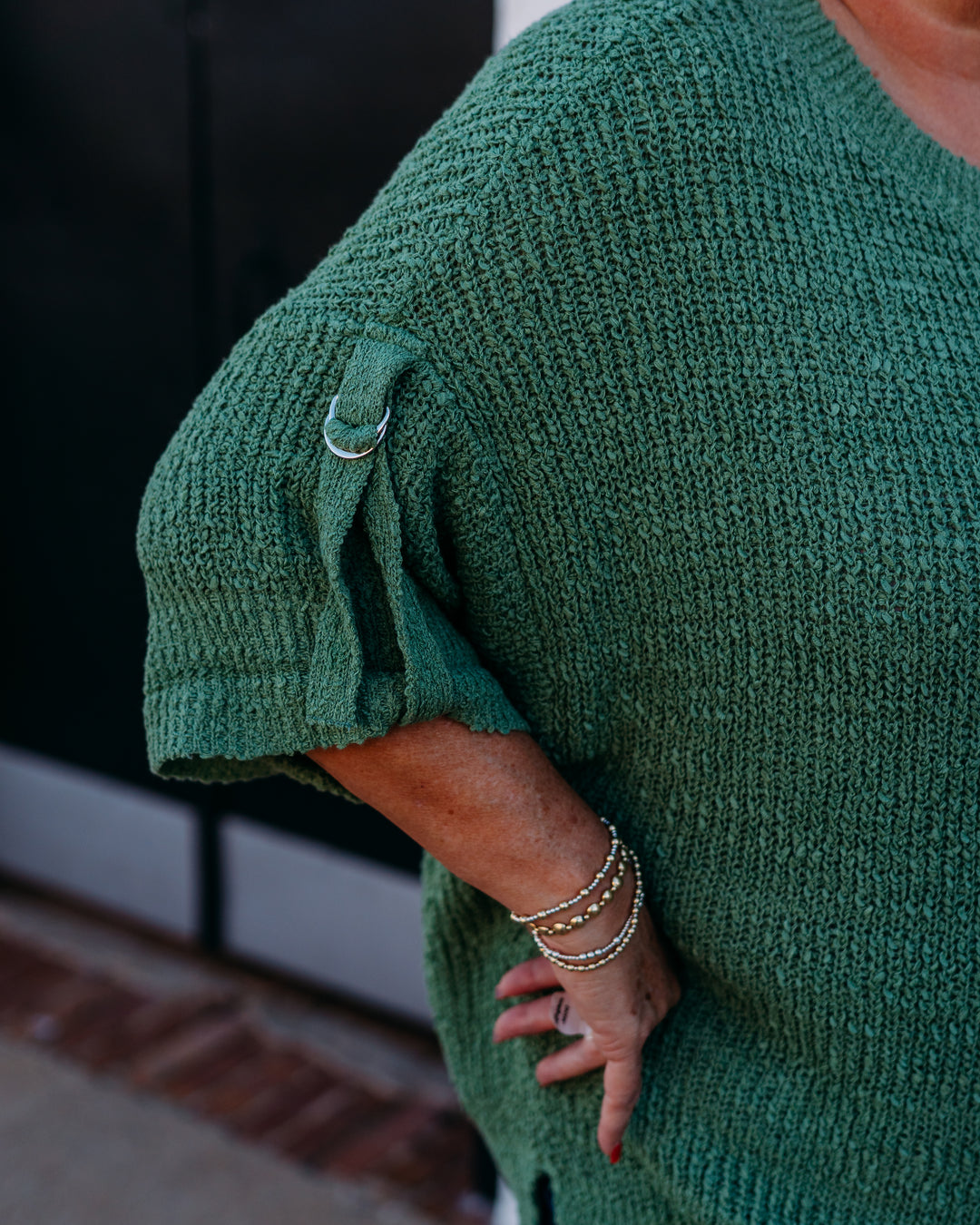 Tru Luxe: Roll Sleeve Crew Neck Sweater in Herb