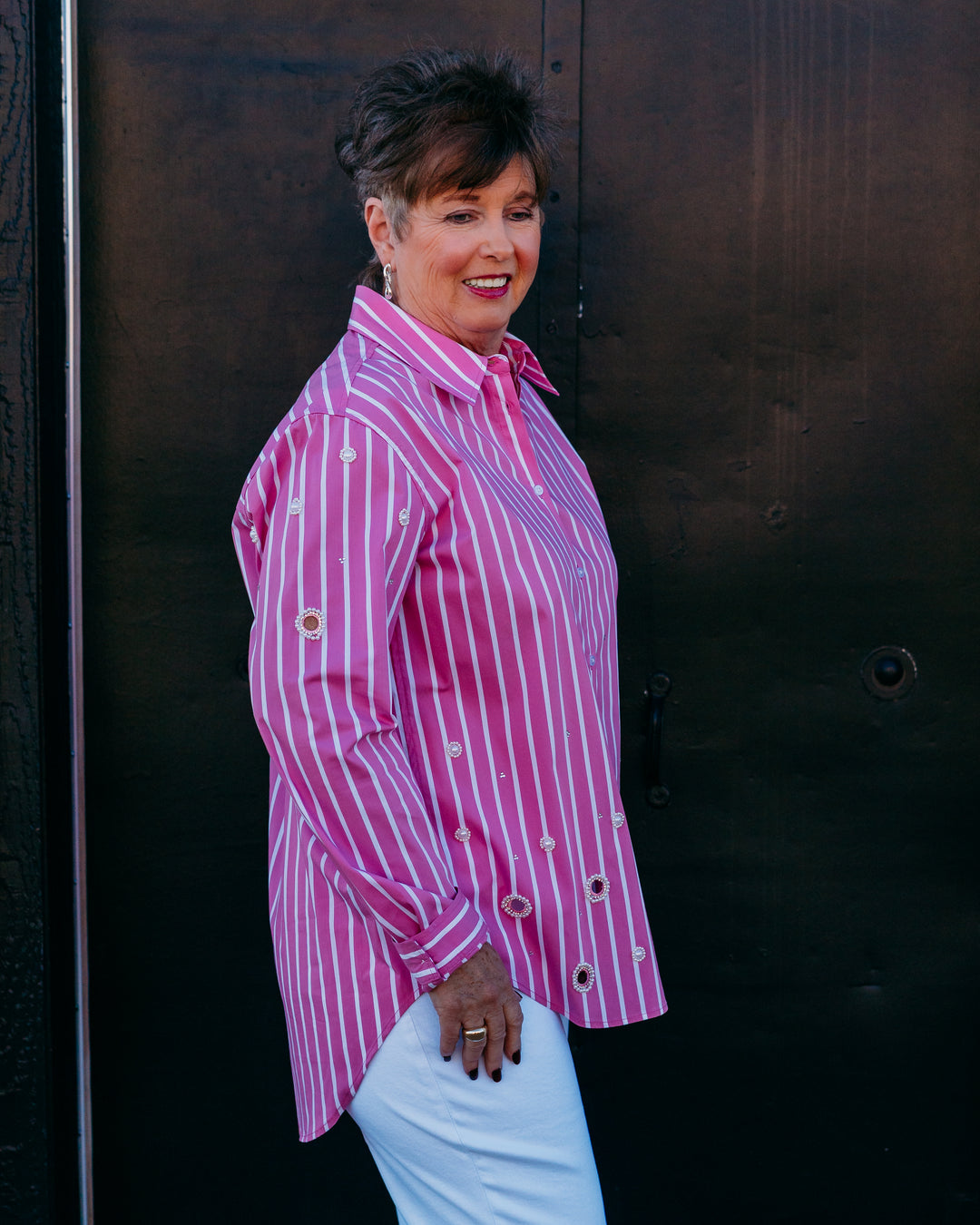 Joseph Ribkoff: LDS Blouse in Pink Pearl Stipes (4496) (261966)
