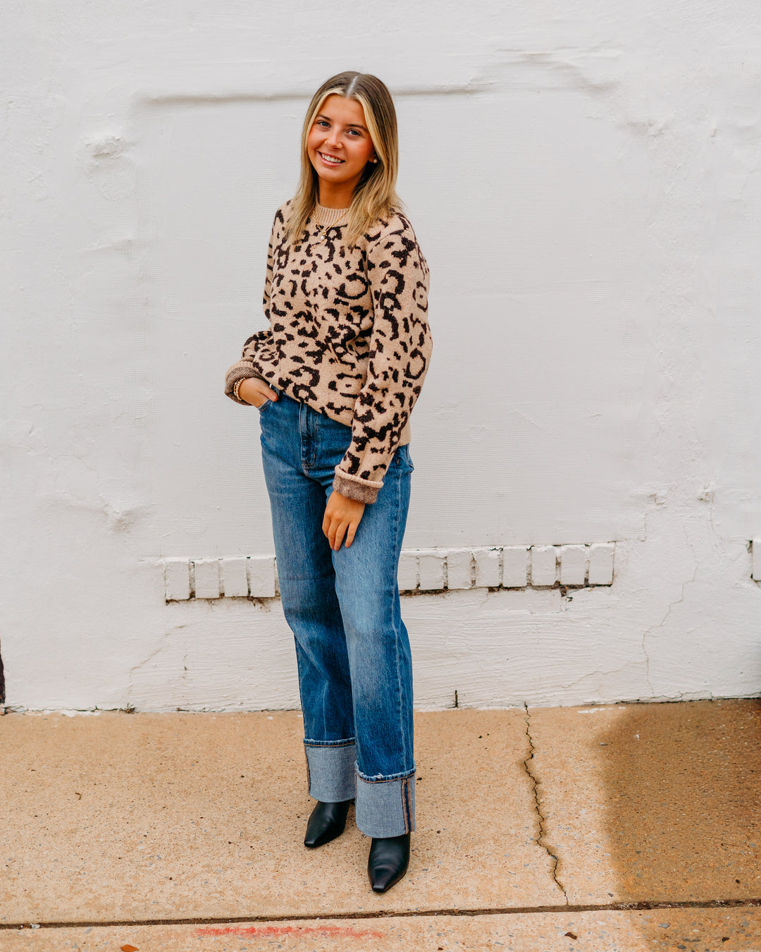 Kut: Gisela Animal Print Pullover Sweater in Beige and Brown