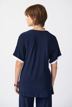 Load image into Gallery viewer, Joseph Ribkoff: Silky Knit Color Block Top in Midnight Blue 241279-
