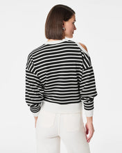 Load image into Gallery viewer, Spanx: AirEssentials Cold Shoulder Top in Very Black Stripe
