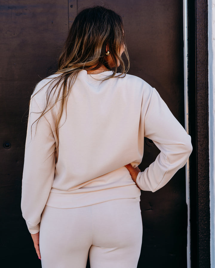 Esqualo: Natural Sweatshirt Modal With Rhinestone Trim (05504)