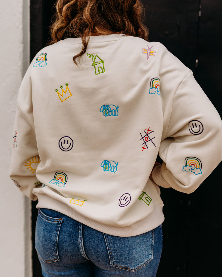Queen of Sparkles: Crayon and Doodle Sweatshirt in Multicolor