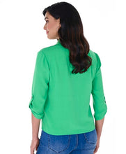 Load image into Gallery viewer, Frank Lyman: Kelly Green Gold Button Blouse - 246414
