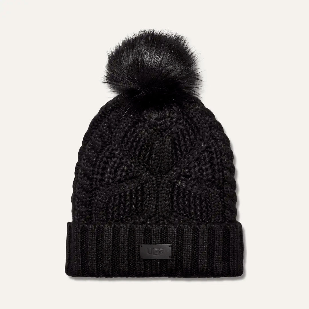 Ugg: W Cable Beanie with Pom in Black