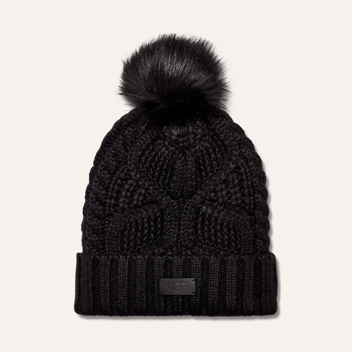 Ugg: W Cable Beanie with Pom in Black