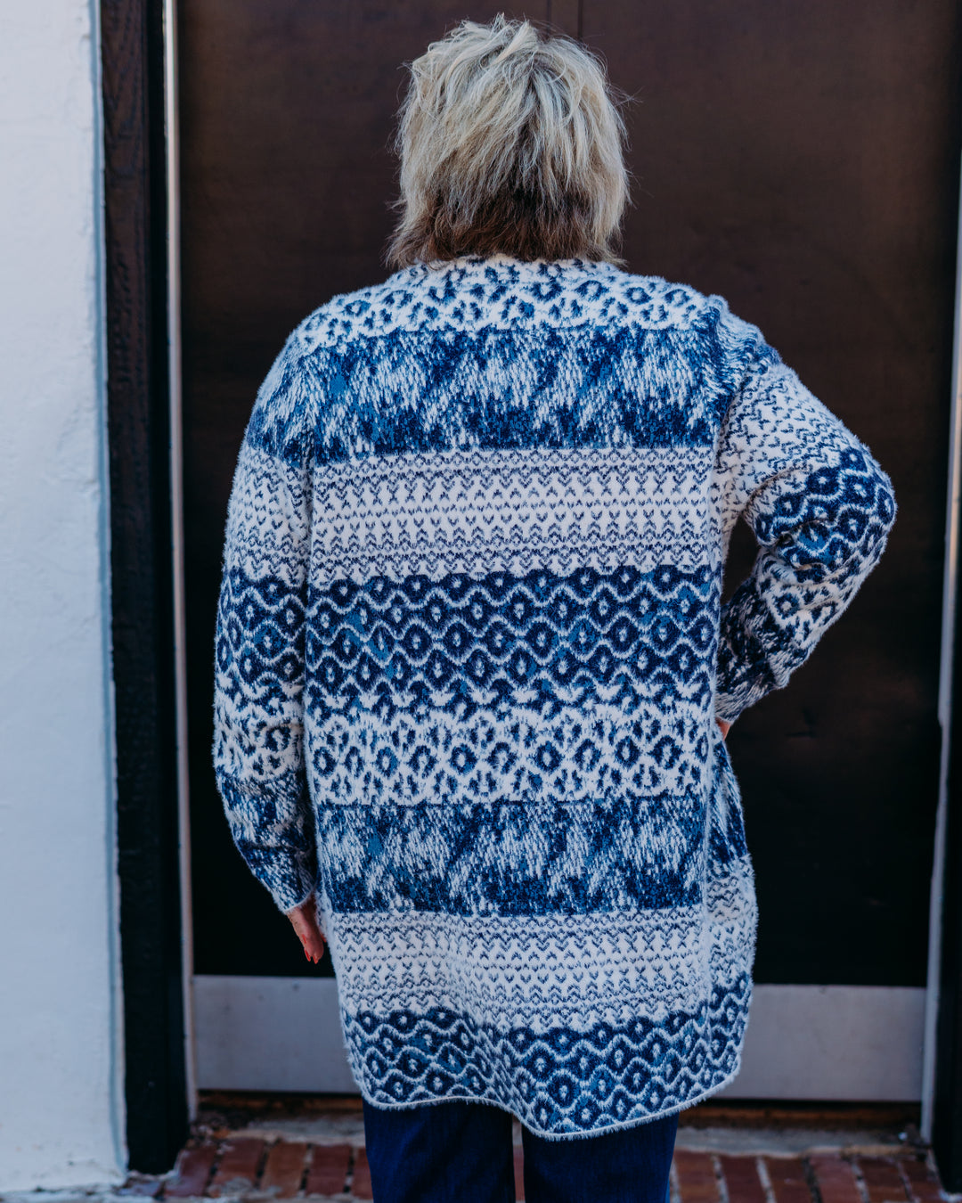 Liverpool: Long Sleeve Open Front Sweater Coat in Navy Mix