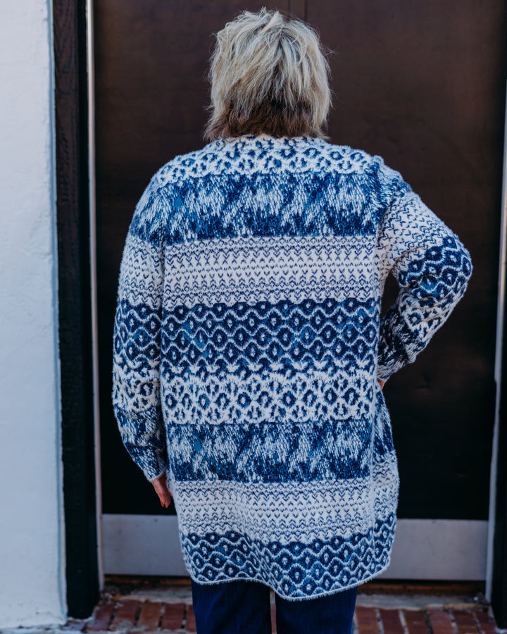 Liverpool: Long Sleeve Open Front Sweater Coat in Navy Mix