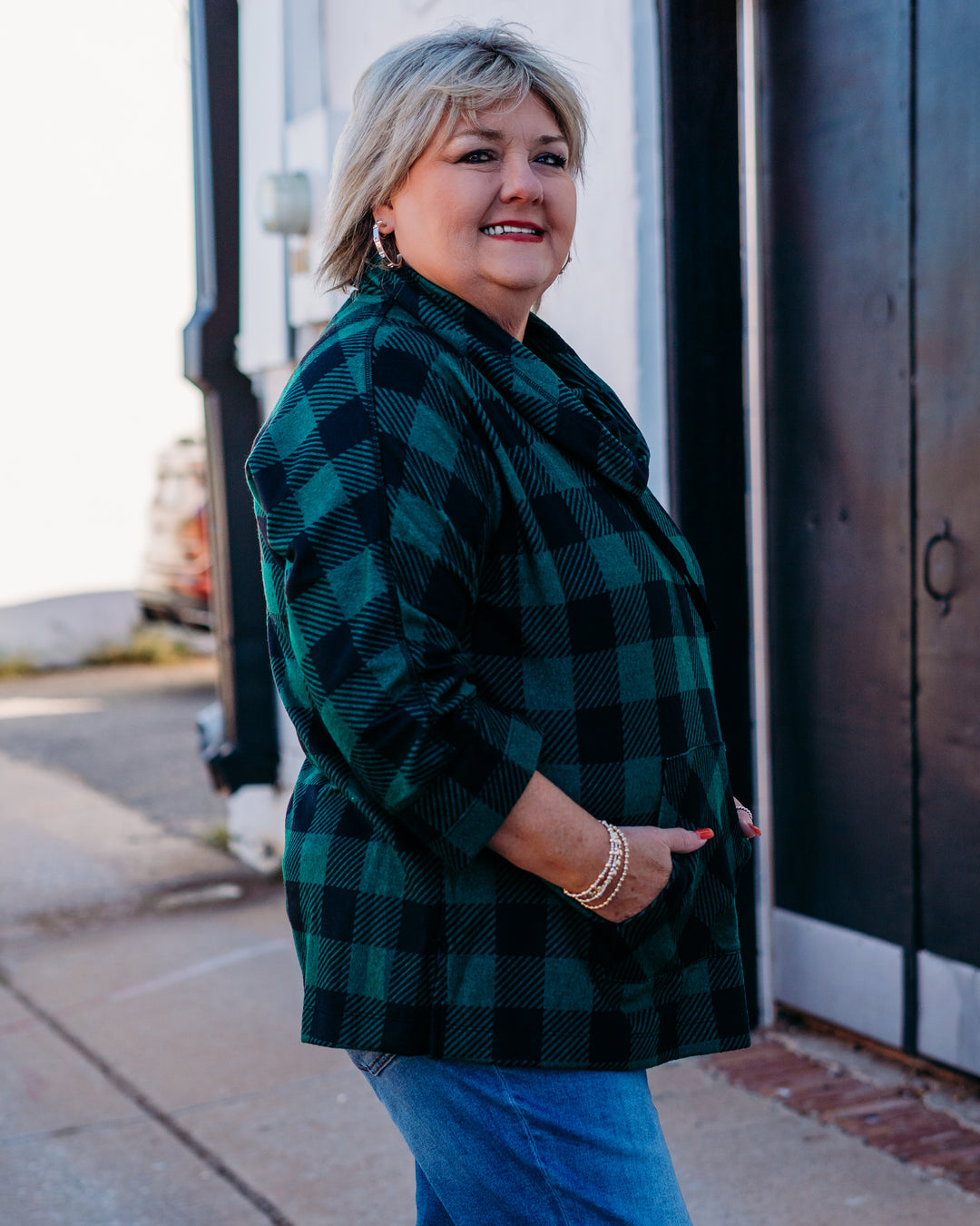 Multiples: (Merry & Bright) Cuffed Dolman Brushed Knit Top in Evergreen M45611TM