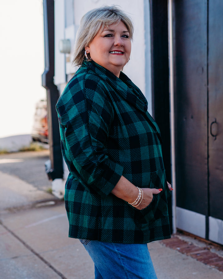 Multiples: (Merry & Bright) Cuffed Dolman Brushed Knit Top in Evergreen M45611TM